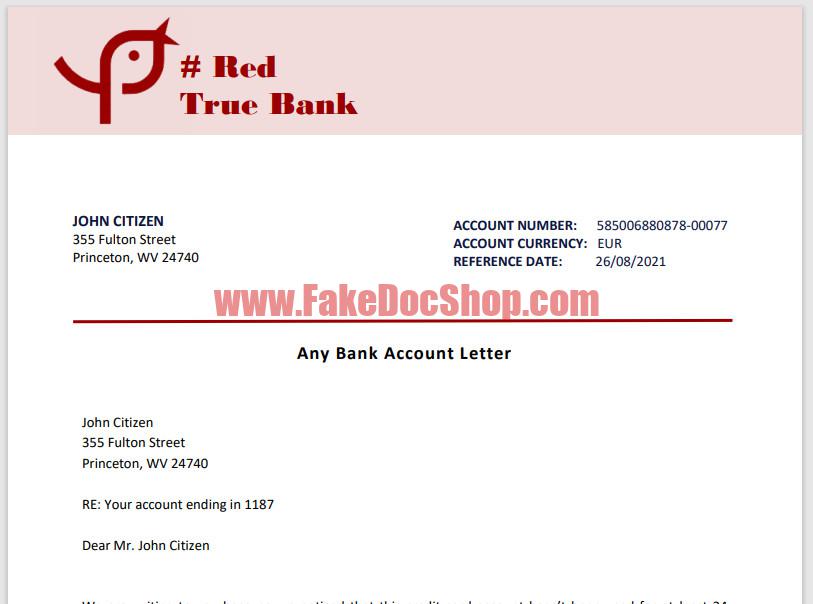 red true bank universal multipurpose bank account reference letter template in Word and PDF format