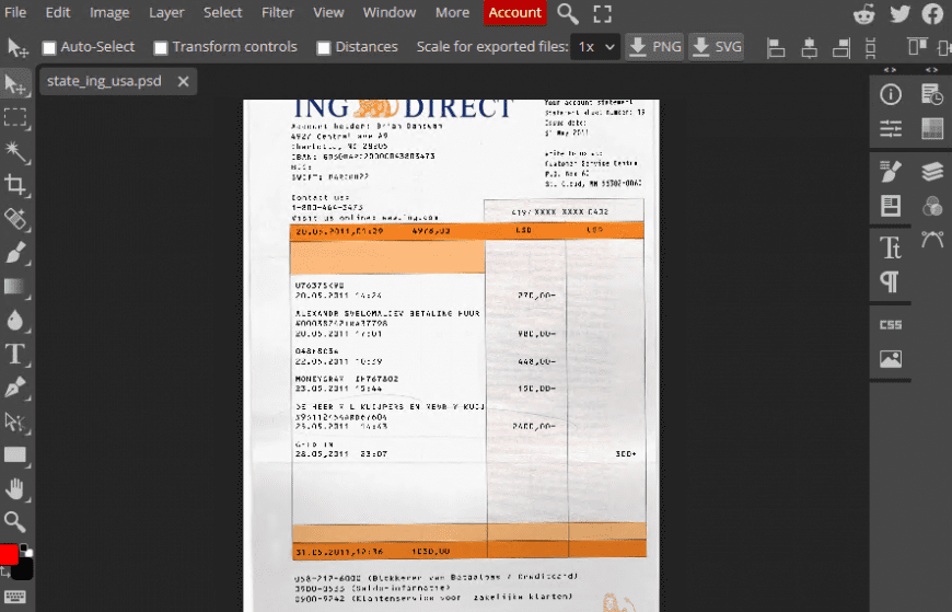 ING Direct Bank Statement Template Psd