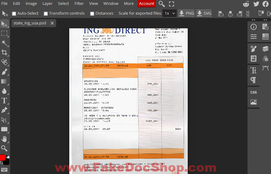 ING Direct Bank Statement Template Psd