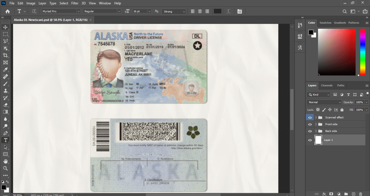 Alaska driver license Psd Template