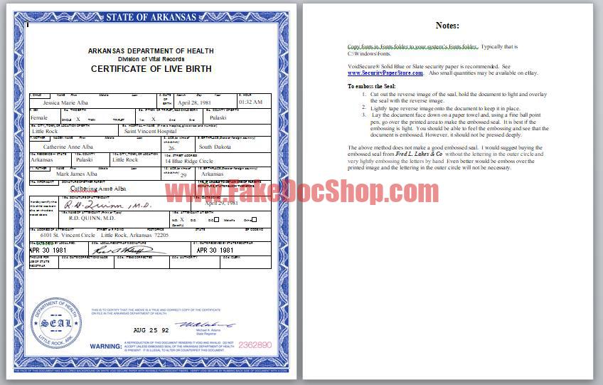 Arkansas Birth certificate Template Fully editable word format