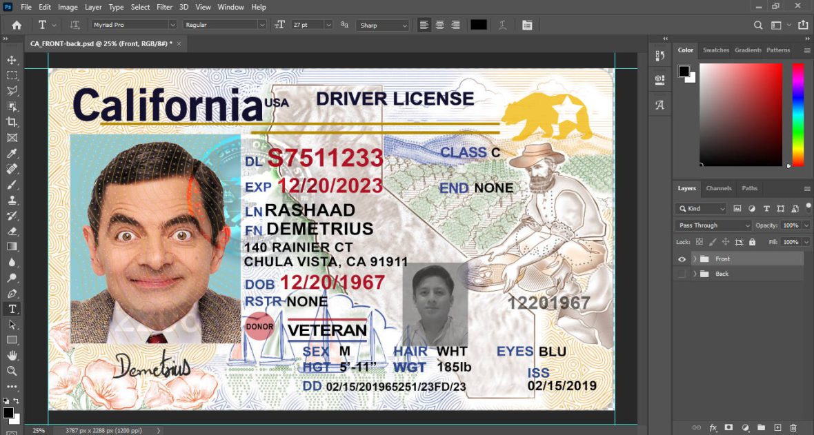 California Driver License Psd Template