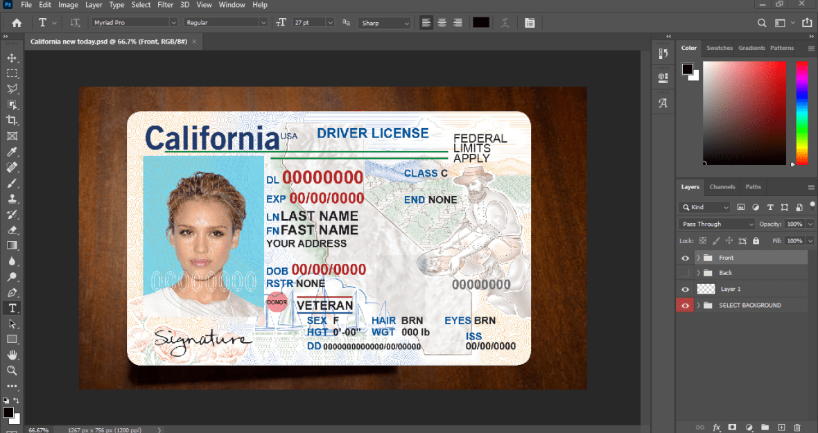 California Driver License Psd Template v3 - fakedocshop