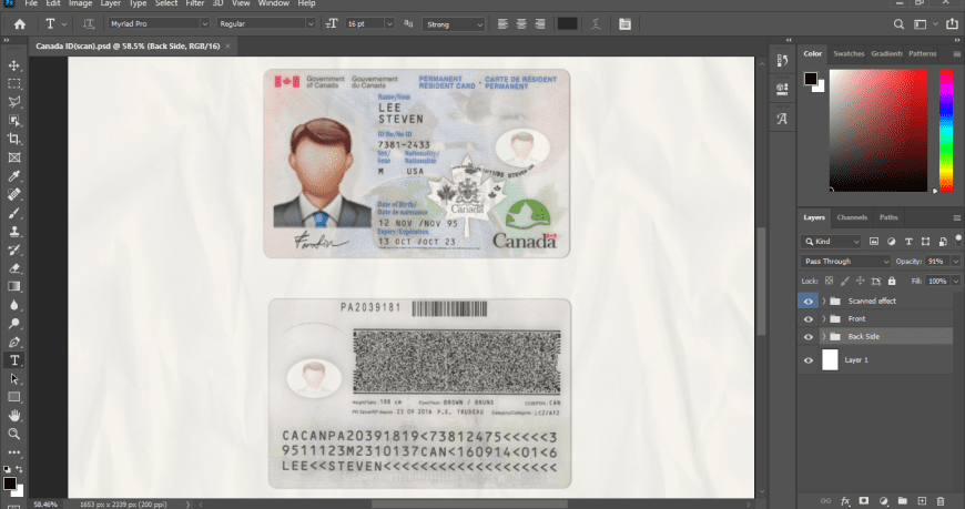 Canada ID card psd template