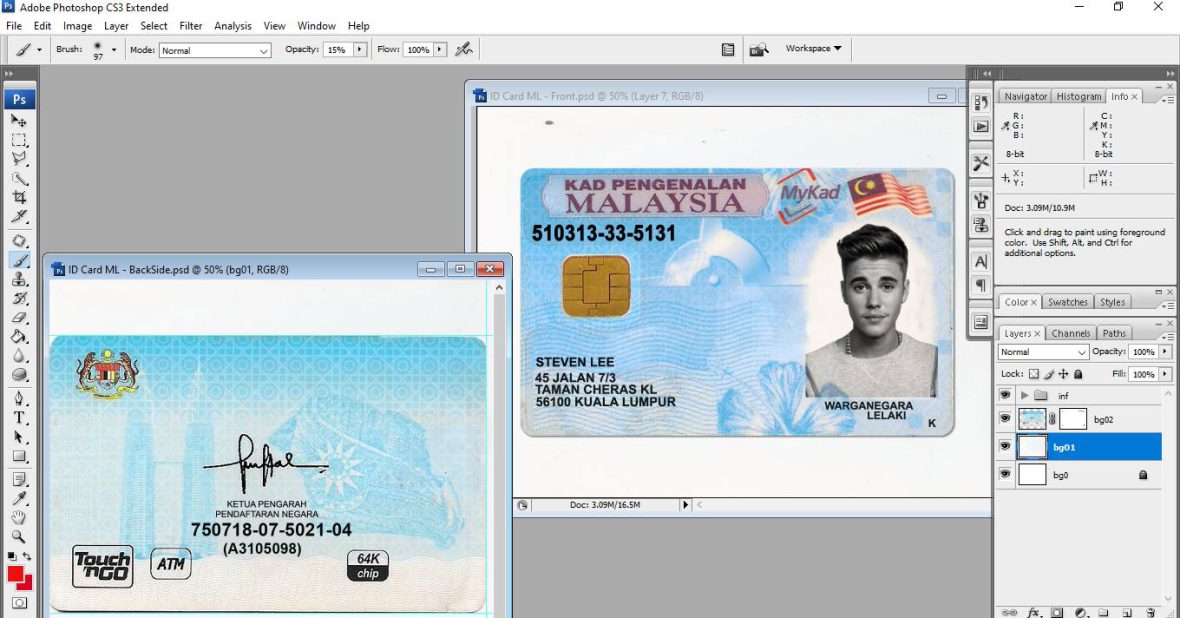 Fake Malaysia id card psd template