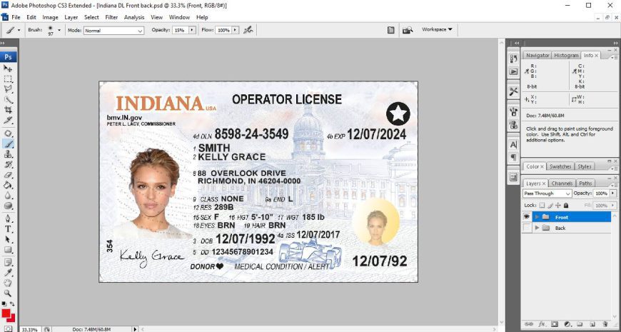 Indiana Driving license psd