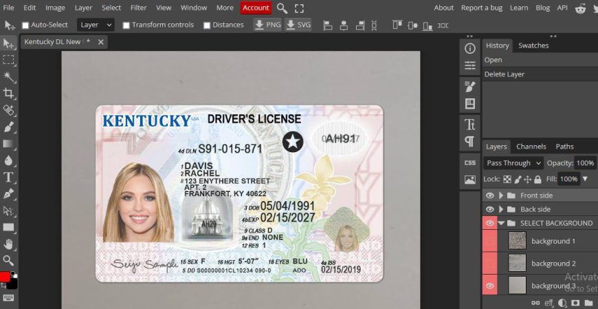 Kentucky driver license psd template