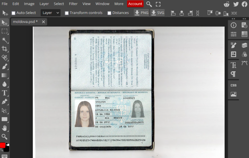 Moldova passport template in PSD format