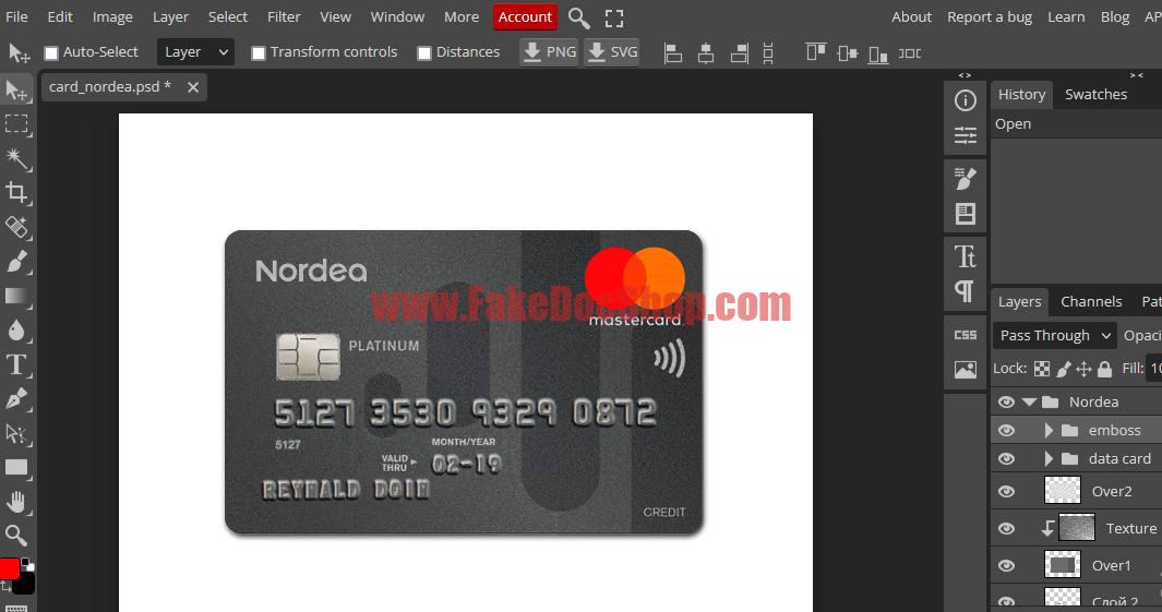 Nordea bank mastercard template in PSD format