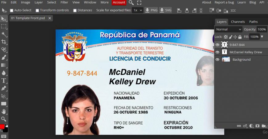 Panama driving licence psd template free download