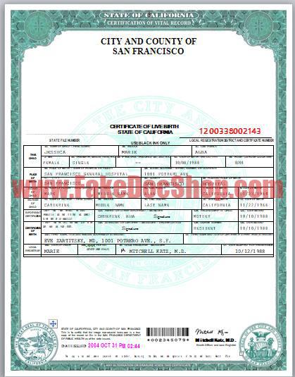 San Francisco birth certification
