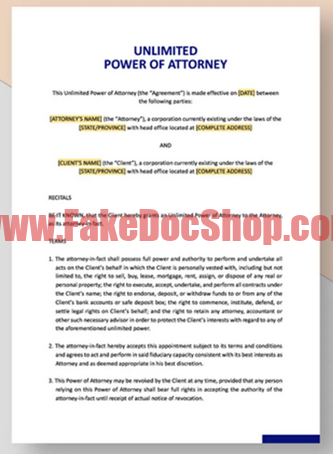 Unlimited Power of Attorney Template