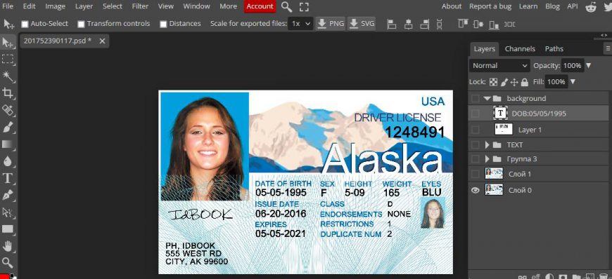 alaska driving license template psd