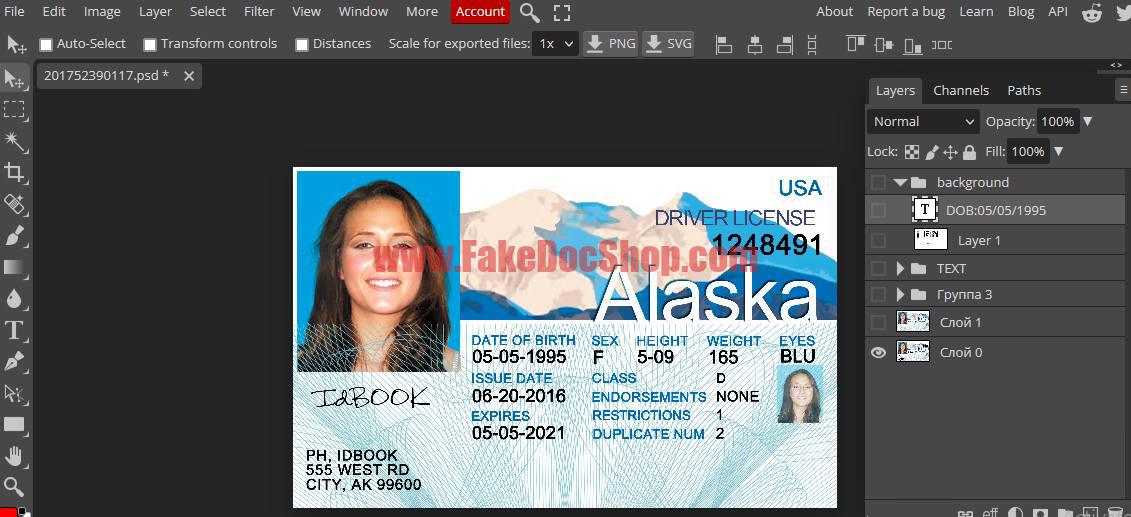 alaska driving license template psd