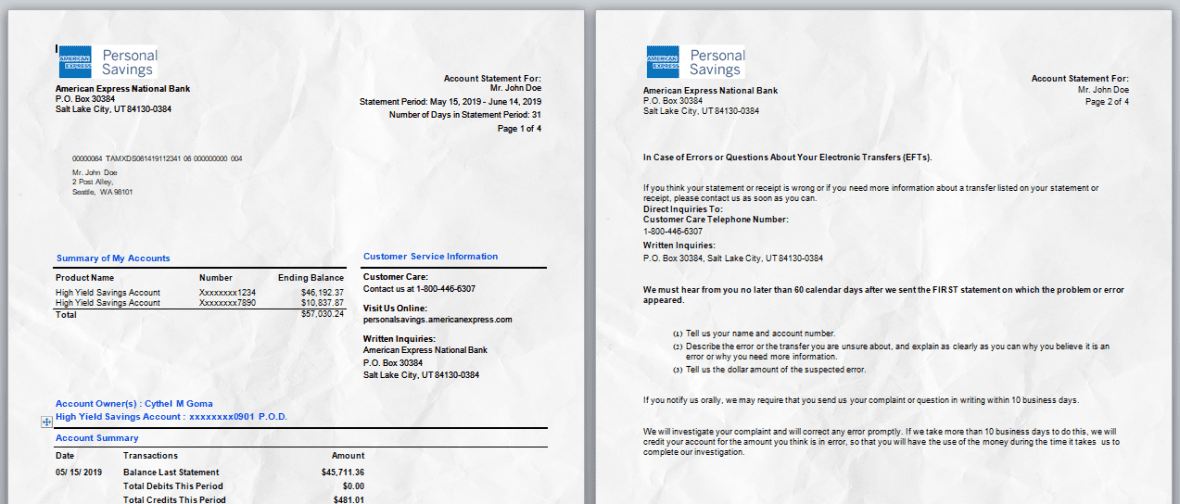 American Express Bank Statement Template (Word Format) 1 american express bank statement