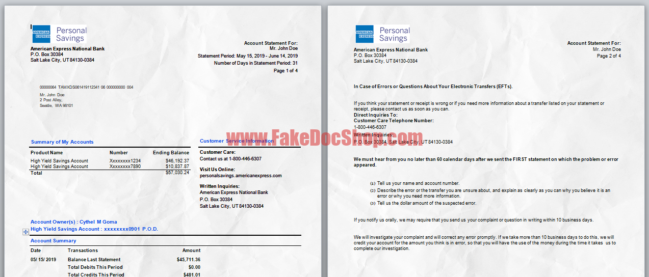American Express Bank Statement Template