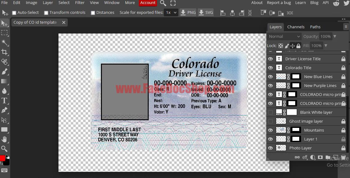 colorado template psd driving license