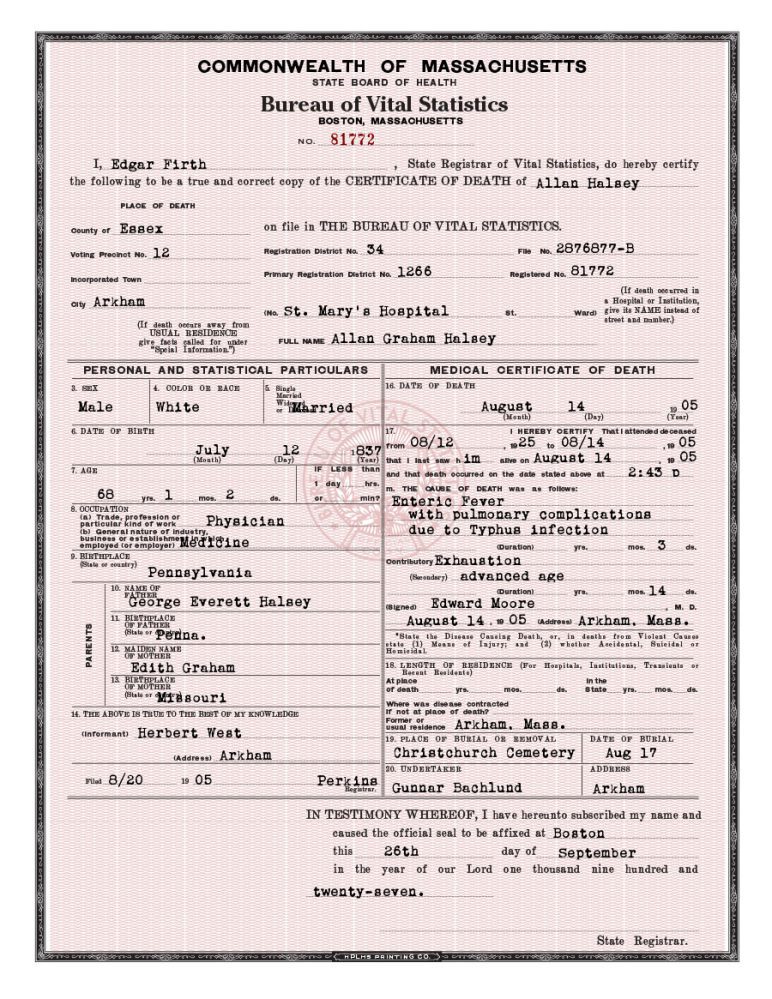 massachusetts death certificates templates