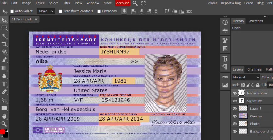 netherland id card Template free download