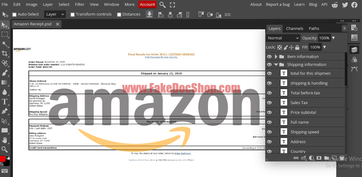 Fake Amazon Receipt Template in PSD Format