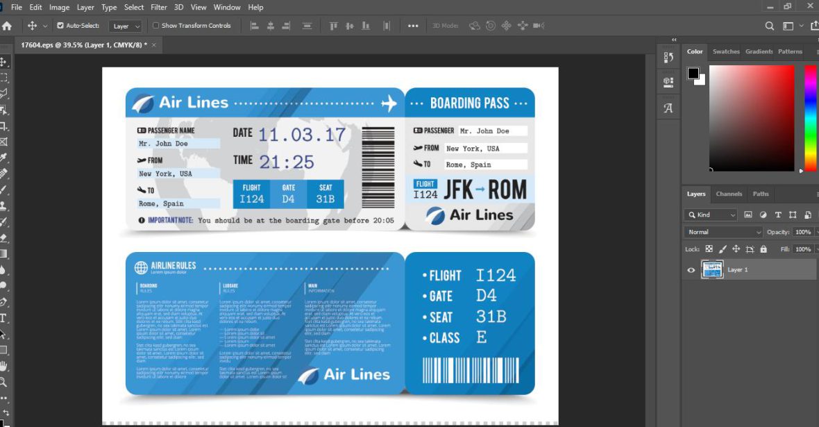 Airline ticket template psd eps