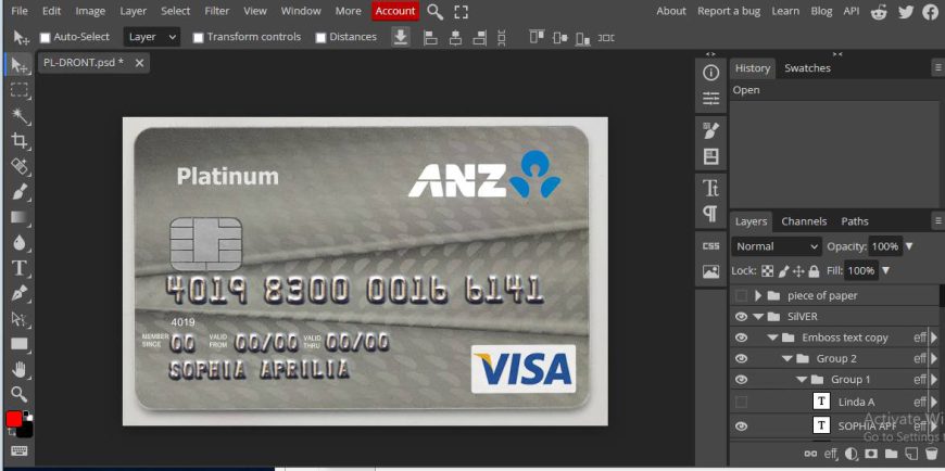 Australia ANZ bank Platinum visa card PSD template front