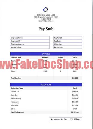 Basic Pay Stub Template In Word Format