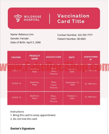 Fake COVID-19 Vaccination Card Template