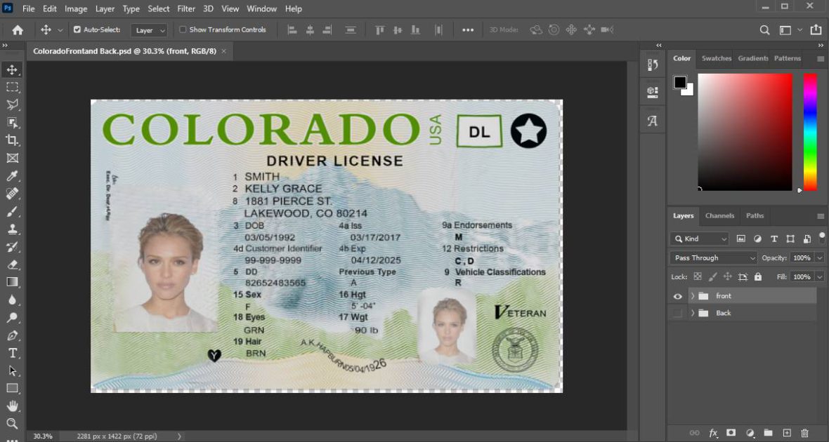 Colorado driver license Psd Template