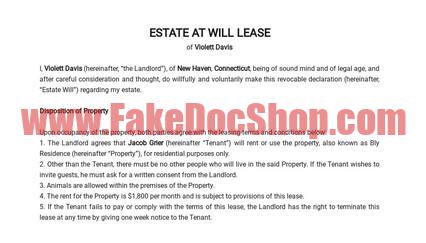 Estate at Will Lease Template