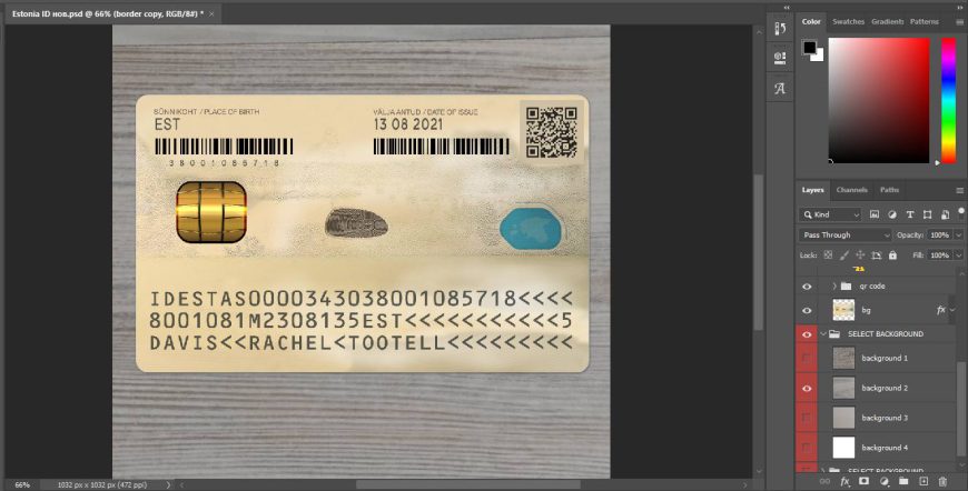 Estonia High quality IDcard psd template