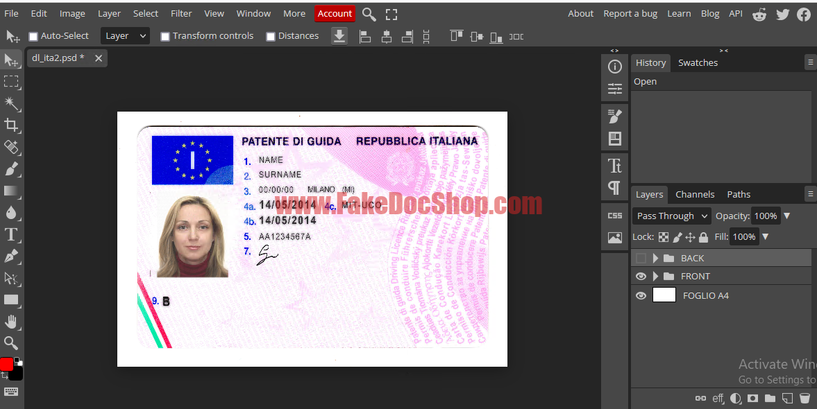 Italy driver license template