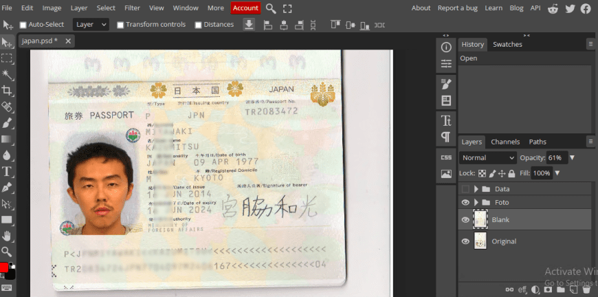 Japan Passport template in psd format 100% Editable
