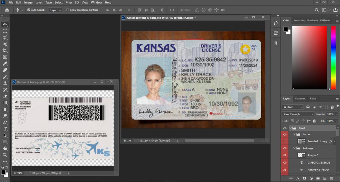 Kansas Driver License Template in psd format