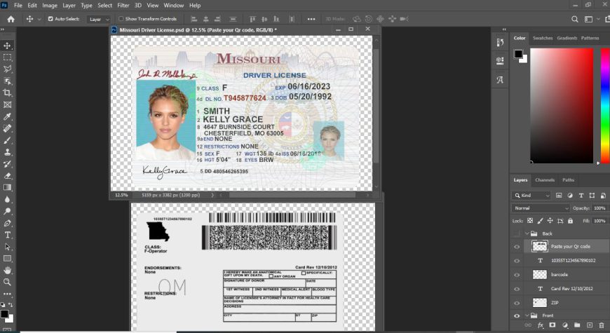 Missouri driver license Template in Psd Format