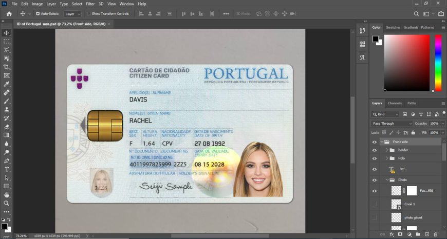 Portugal ID Card Psd Template