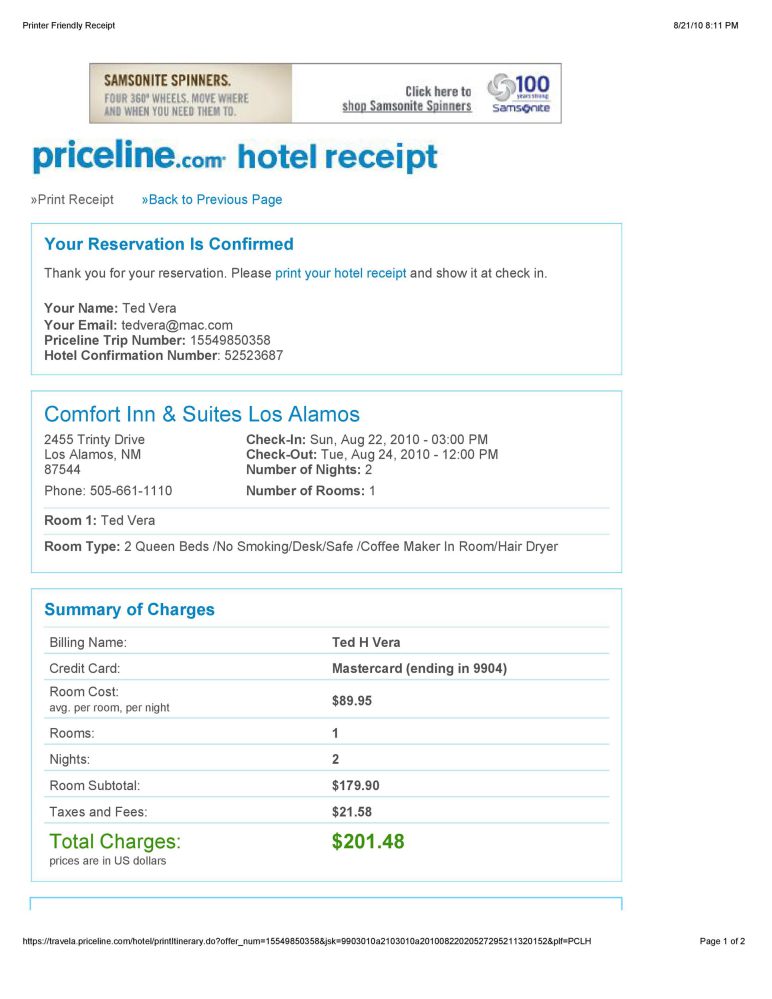 Priceline Fake Hotel receipt template in word format 1 Priceline Fake Hotel receipt template