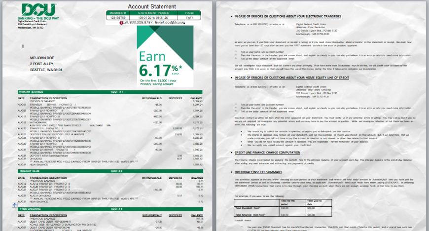 USA DCU Bank Account Statement Template in Word PDF formats – 5 pages