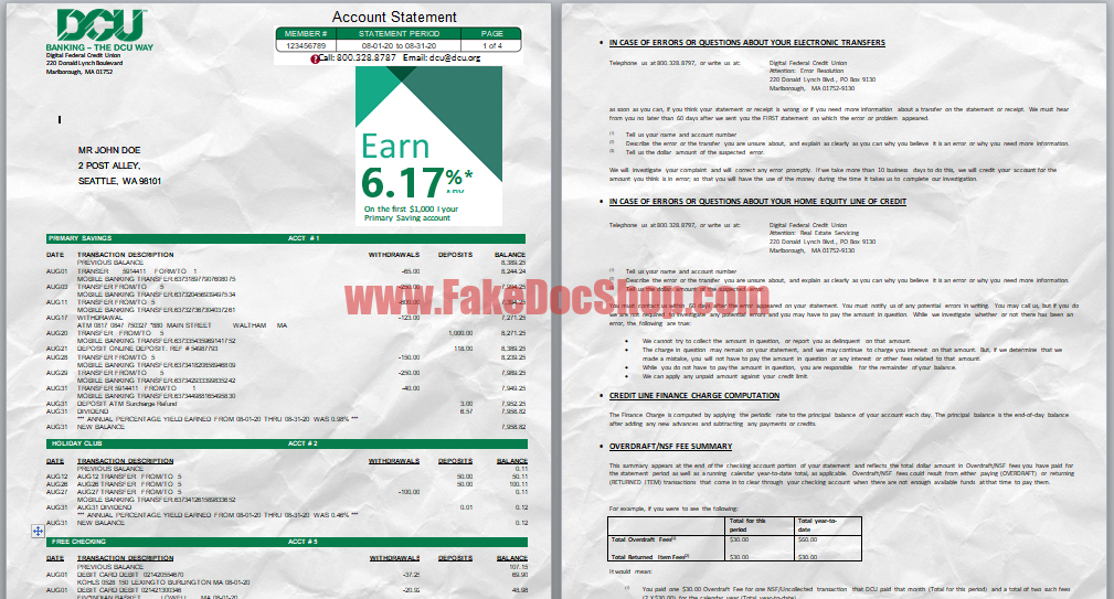 USA DCU Bank Account Statement Template in Word PDF formats – 5 pages