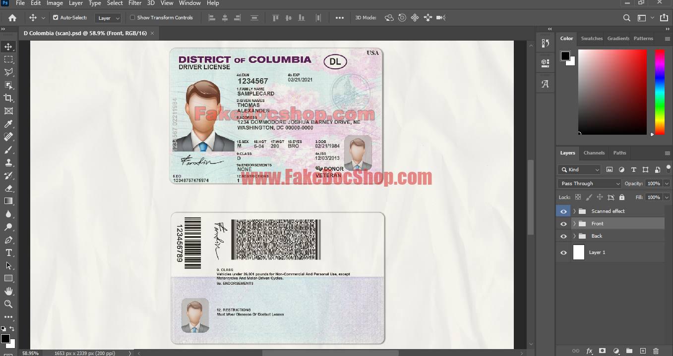 USA District Of Columbia Driving License PSD Template