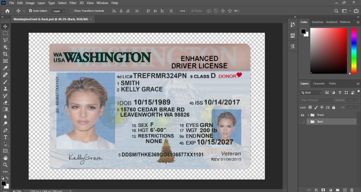 Washington Drivers License PSD Template V3