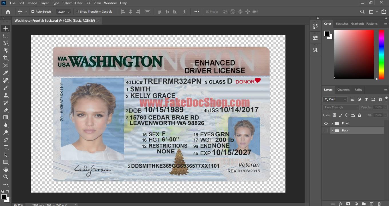 Washington Drivers License PSD Template V3 - fakedocshop
