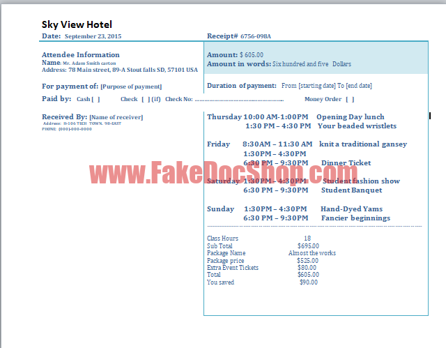 sky view hotel booking confirmation Word template