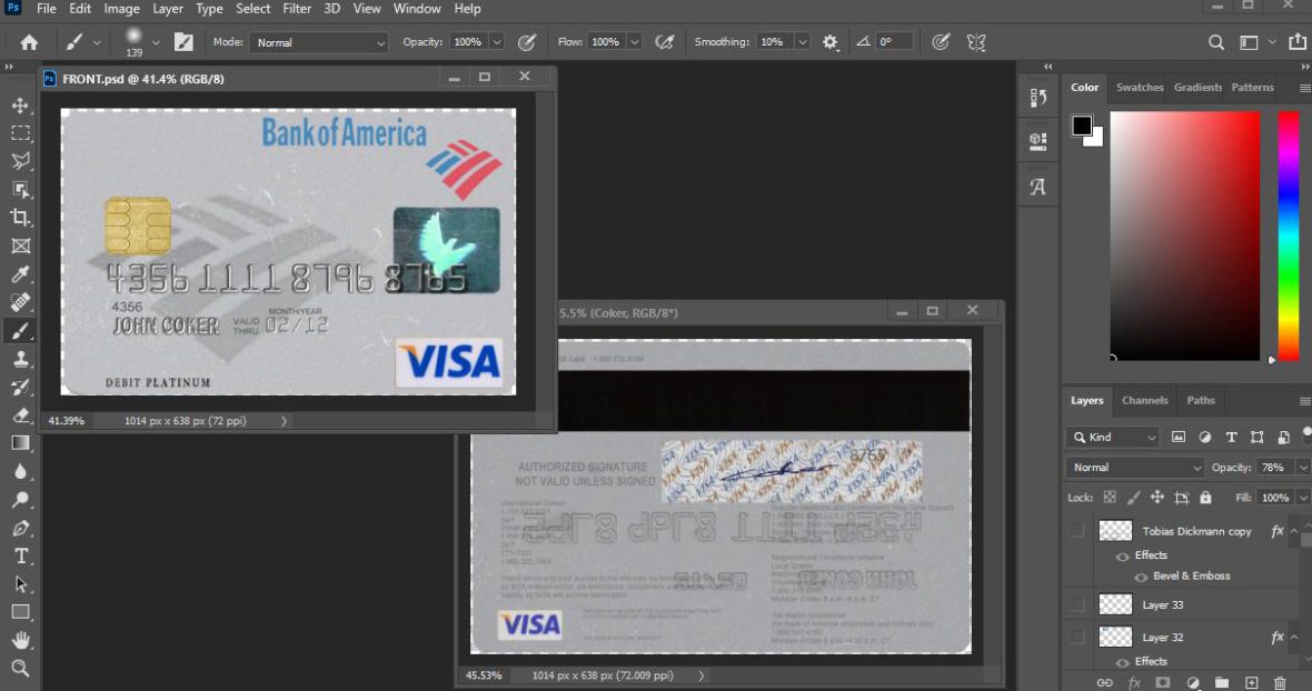 Bank of America Platinum VISA Card PSD Template