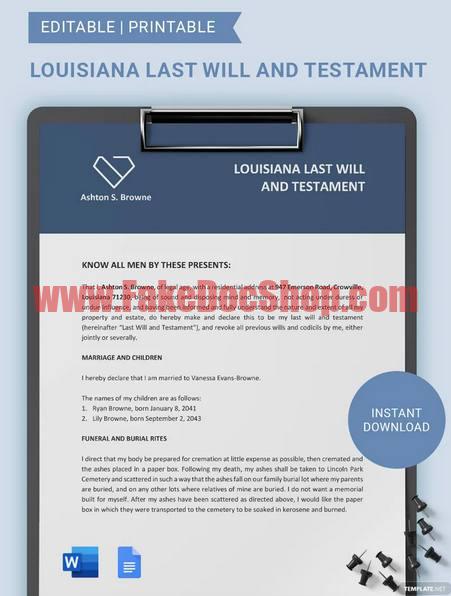 Louisiana Last Will And Testament Template