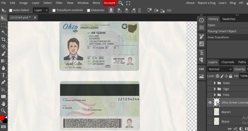Ohio Driving License Template PSD