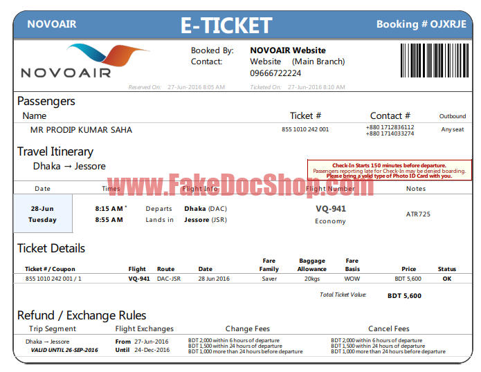 Airline Ticket Novoair Template
