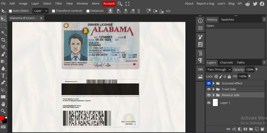 Alabama Driver License PSD Template