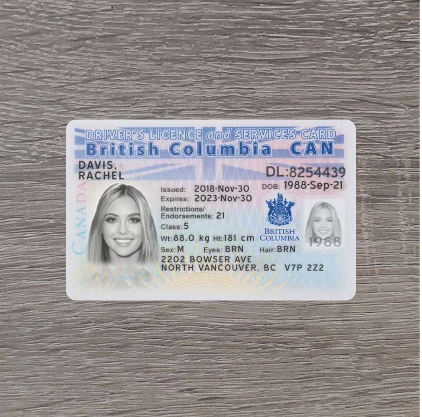 Canada British Columbia Driver License Template PSD File