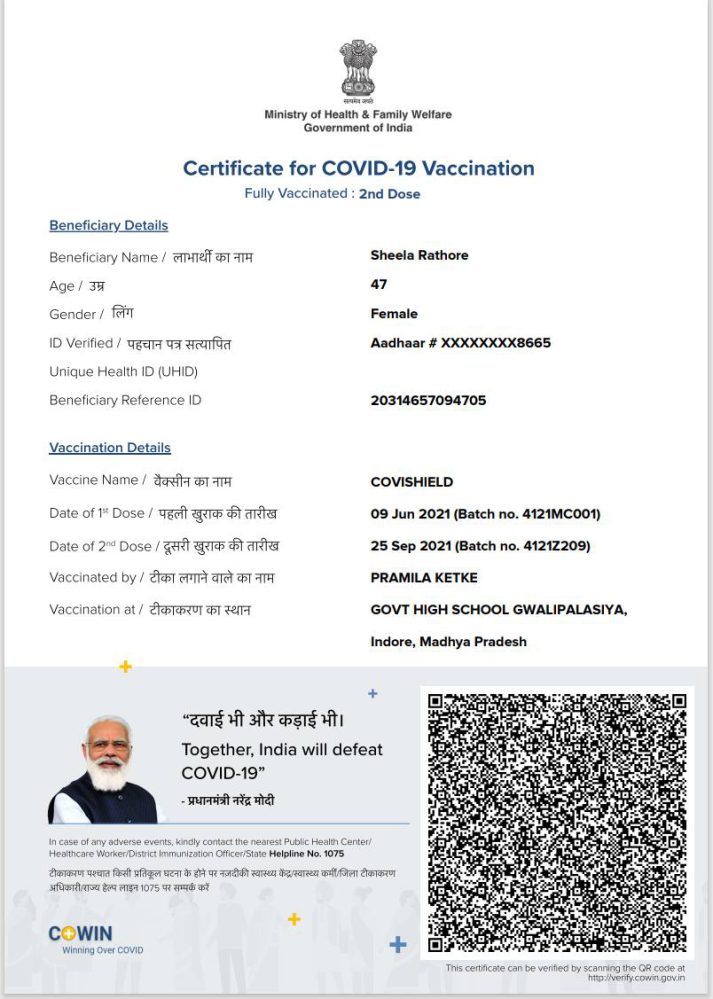 Certificate for COVID-19 Vaccination 2nd Dose